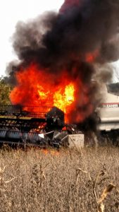 Mike McNamara was harvesting beans on his farm in the Town of Forest, on Thursday, October 6, when the combine he was driving caught fire. The Glenwood City Fire Department was called to the scene around 11:13 a.m. Mike was able to escape the cab without injury.