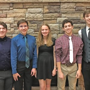 DORIAN VOCAL FESTIVAL 2019 — All six of the Colfax High School students who applied for the Dorian Vocal Festival at Luther College in Decorah, Iowa, January 13 through January 15 this year were accepted. Pictured from left: Hunter Larson (Baritone 1); Wesley Kallstrom (Tenor 2); Rachel Knutson (Soprano 2); Trey Hovde (Tenor 2); and Tate Russell (Tenor 2). Tate also was selected for the Chamber Choir. Not pictured is McKenna Yingst (Alto 1). —photo submitted