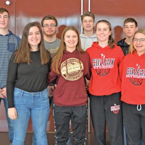 WINTER CARNIVAL — The Winter Carnival at Colfax High School will be February 4 to February 8. One young lady and one young man were selected by their classmates to represent each class. Winter Carnival king and queen will be crowned at the pep fest on Friday, February 8. First row from left: Emmie Edwards (senior); Tori Hill (junior); Abby Irwin (sophomore); Jessica Charlesworth (freshman). Second row from left: Trevor Rothbauer (senior); Marcus Drees (junior); Caden Erickson (sophomore); and Bryce Sikora (freshman). — Photo by LeAnn R. Ralph