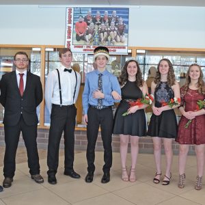 MR. AND MS. COLFAX — Caden Erickson, sophomore, and Emmie Edwards, senior, were crowned Mr. and Mr. Colfax at the Colfax High School Winter Carnival February 8. The Winter Carnival Court from left: Bryce Sikora (freshman); Marcus Dress (junior); Trevor Rothbauer (senior); Caden Erickson and Emmie Edwards; Abby Irwin (sophomore); Tori Hill (junior); and Jessica Charlesworth (freshman).—photo by LeAnn R. Ralph
