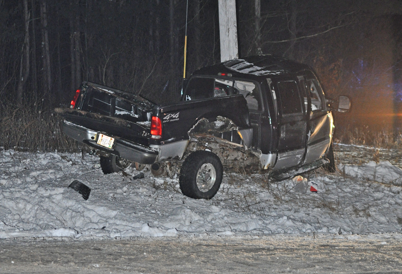 FATAL CRASH — Scott A. Gossel, 36 of Wilson, lost his life when the Ford F-250 pickup truck, pictured above, he was driving along US Highway 12 in the Town of Baldwin early Saturday morning, February 2 left the road roadway and struck a power pole. Gossel was pronounced dead at the scene. —photo submitted