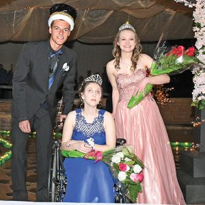 BOYCEVILLE PROM ROYALTY — Boyceville's Class of 2020 held the 2019 Junior Prom entitled, "Springtime in Central Park", last Saturday, April 28. This year's court king and queens, pictured above from left to right, were: 2019 Prom King Cade Klefstad, Honorary Prom Queen Montanna Kaiser and 2019 Prom Queen Tara Gunnufson. Other court members included Ana Evenson, Emma Ouellette, Steven Rasmussen, Dane Wendland, Brendan Sempf, Emma Bygd, Hannah Johnson and Josh Marzofka. —photo by Shawn DeWitt