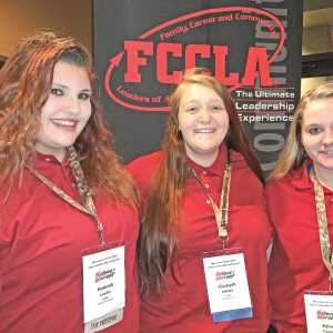 FCCLA State Conference was held at the Kalahari Resort April 8-10, in Wisconsin Dells. The Colfax High School students that attended were, from left to right: Hannah Lemler, Elizabeth Affolter and Rylee Parker. Hannah Lemler competed in Culinary Creations, she earned First Gold in the senior category. Elizabeth and Rylee represented Colfax by being Voting Delegates. —photo submitted