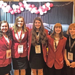 FIVE MEMBERS of the Glenwood City High School FCCLA club attended the 2019 State Leadership Conference held at the Kalahari Resort in Wisconsin Dells on April 8-10. The members are pictured above from left to right: Leah Magsam, Hanna Strehlo, Delaney Quinn, Alexis Albrecht, and Makayla Sina. —photo submitted