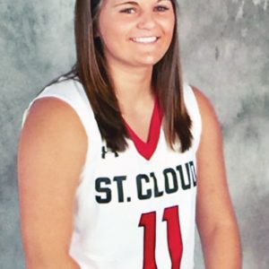 ST. CLOUD’S and Colfax’s own, Mallie Doucette, will graduate this May after playing for three years with the Huskies. Doucette was a two year captain for the Huskies and led her team with 12.3 ppg. —photo submitted