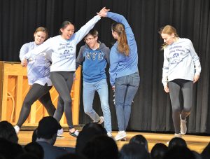 CROWN DANCE — The "Crown Dance" performed by Kayla Scholfield, Katie Riley, Wesley Kallstrom, Brynn Bergeson and Jazmyne Peterson was one of the runners-up in the fan favorites contest at Spotlight Night April 5 at Colfax High School in the Martin Anderson Gymnasium. Audience members buy ballots and vote for their favorite performers. Spotlight Night raises funds for scholarships to send Colfax students to music camps. — Photo by LeAnn R. Ralph