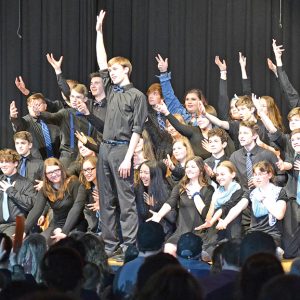 FORGET YOU — The Colfax High School show choir performed "Forget You" at Spotlight Night April 5 in the Martin Anderson Gymnasium. Spotlight Night raises funds for scholarships to send Colfax students to music camps. — Photo by LeAnn R. Ralph