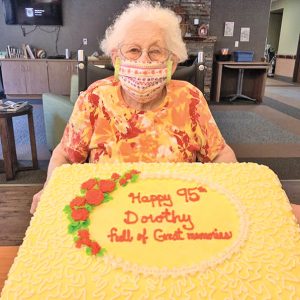 Dorothy Mitch with 95th birthday cake