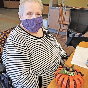Bev Thompson with her jar ring pumpkin. —photo submitted