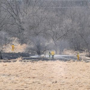 FIRE CHIEF HAS GRASS FIRE—Glenwood City Fire Chief Greg Holden was burning a brush pile at his home along County Highway W in Downing Sunday afternoon and the fire got away from him and spread into a tall grassy area. It was quickly extinguished by local firefighters.­ —photo by Shawn DeWitt