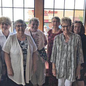 FARM GIRLS’ GET-TOGETHER — So happy together is why you see the big smiles on our faces. After COVID set in we weren’t able to gather for well over a year and a half. On Friday, July 9th, the Farm Girls finally met at Applebee’s in Hudson. We had a lot of catching up to do and many good laughs. What wonderful time together. In attendance (L to R): Sheila (Abley) Rahne, Ginger (Teigen) Spinks, Junalee (Moe) Hogenson, Sue (Carlson) Anderson, Karen (Schouten) Bullock, Mary Jane (Anderson) Rogers, Mary (Grummons) Shimanski, Sharon (Grummons) Austrum. Sorry Rosemary (Aebly) Kohler you left before the picture was taken. Hopefully the ones we missed today will be able to gather with us next time. So many memories throughout the years together. —photo submitted