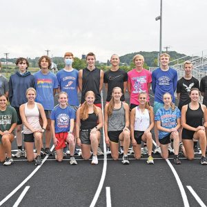 GLENWOOD CITY’S cross country teams has a large contingent of competitors for the 2021 season which got underway August 25 with the annual Boyceville Invitational. Front row (L to R): Tyler Rogers, Ella Knops, Natelle McCarthy, Savanna Millermon, Kendall Schutz, Bella Simmons, Haylie Hannah, Elsja Meijer, Samantha Peterson and Evan Hojem Back row (L to R): Cody Hansen, Brendan Booth, Zeb Holden, Henry Draxler, Owen Bauman, Elek Anderson, JJ Williams, Austin Nelson, Anthony Nelson, Ilan Anderson, Xander Jacobsen and Justin Rogers. Missing is Elliott Springborn. —photo by Shawn DeWitt