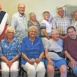 THE GLENWOOD CITY Class of 1955 recently held its 66th class reunion at Papa’s Bar and Grill in Forest. Class members that attended the event are pictured above. Front row (L to R): Marlene (McIntyre) Gossen, Patsy (Thatcher) Smith, Betty (Lacktorin) Ludtke, Rosie Marie (Koonst) Doub, Lawrence Johnson and Lavone (Obermueller) McCombie. Back row (L to R): Louie Hastert, Mick Lauber, Irma (Clifford) Dahl, Darlene (Busch) Olson, Roger Ludtke, Jerome Sutliff, and Orville Jeske. It was reported that a good meal and a great time was had by all. —photo submitted