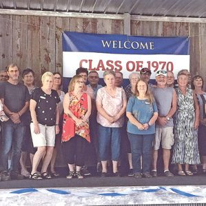 THE GLENWOOD CITY HIGH SCHOOL Class of 1970 held their 50th class reunion at Shotgun’s in Emerald on July 24th. They postponed the reunion last year because of the pandemic. Everyone there had a great time. Back row (L to R): Mike Lifto, Dennis Berends, Ken Hill, Ken Maes, Debra (Spielman) Schalow, Sue (Thorsen) Kahler, Joyce (Klatt) Hellendrung, Robert Ross, Dennis Ohman, Vicki (Willert) Debler, Leonard Aeschilman, Dennis Steies, Chris Olson, Rita (Lee) VanStelle, Jeff Johnson, Jim Swanepoel, and Dave Hoffman. Front row (L to R): Tom Jasperson, Julie (Swanepoel) Gast, Mike Cassellius, Donna (Benning) Winkler, Geraldine (Teigen) Heifort, Star (White) Obermueller, Doris (Drinkman) Berends, Vince Voeltz, Rita (Mollers) Fern, Nancy (Davis) Simmon, Linda (Rousar) Stalheim, and Susan (Lechner) Pretranovich. Not pictured but present: Charles Albrecht, Jerry Teigen, Sharon (Cook) Stewart, and Arnold Prinsen. —photo submitted