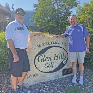 THE GLENWOOD CITY Fire Department received a donation of $500 from Glen Hills Golf Club. The money was part of the proceeds raised during the 25th Annual Leaker’s Big Cup Tourney which was held August 6th at Glen Hills Golf Club and featured 108 golfers. Many local sponsors make it possible for the Golf Club to donate money every year from the tournament which was started and is supported by Larry and Cheryl Standaert. In addition to the Glenwood City Fire Departent, West Cap’s Back-to-School program, which helps purchase school supplies for local kids, and the Boyceville Fire Department each received 500.00 donations as well. The tournament also received a $500 donation from Larry McNamara of the Forest Ridge Hunt Club. Pictured above is Tim Mahoney (left), President of the Glen Hills Golf Club and Greg Holden, Glenwood City Fire Chief. —photo submitted