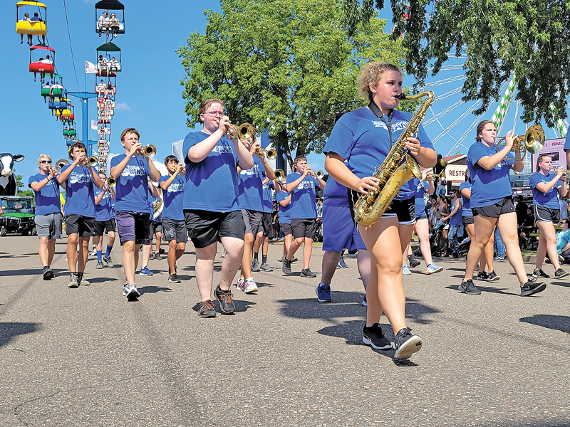 THE GLENWOOD CITY MARCHING HILLTOPPERS performed Sunday in St. Paul at the Minnesota Sate Fair. The picture was taken while they marched on Cosgrove Street near the 4-H building on the fairgrounds. —photo by Michelle Leonard