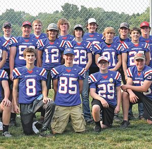 THE GLENWOOD CITY Football team will open its 2021 season this Thursday, August 19 with a non-conference road game against Spencer/Columbus Catholic. The above photo was taken during Glenwood City’s National Night Out celebration held August 3 where the squad volunteered to help with the event. Front row (L to R): Marcis DeSmith, Max Janson, Noah Brite, Vinny Wheeler, Esdyn Swenby, Logan McVeigh, Jackson Logghe, Mitchell McGee, Andrew Blaser and Zach Hill. Middle row (L to R): Jonas Draxler, Tucker Augeson, Charlie Lamb, Wyatt Thompson, Steven Booth, Blake Fayerweather, Mitchell Bliese, Morgan Eggert, Peyton Rassbach, James Knight, Jaydin Quinn and Bryce Wickman. Back row (L to R): Will Standaert, Trenton McNamara, Collin Lavalley, Owen Swenby, Thomas Moede, Brett Peterson, Gabe Knops, Brady McCarthy and Aaron Brigham. —photo by Shawn DeWitt
