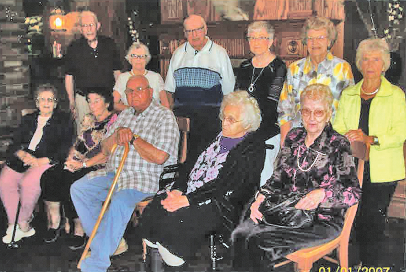 THE BOYCEVILLE High School Class of 1950 met on August 23 for their 71st class reunion. They met at the Wilson Creek Inn in Menomonie at 11 a.m. for social hour and enjoyed a noon meal together. Classmates, spouses, and friends were glad to be together again. Pictured are front row left to right, Audrey Upthall Anderson, Adrienne Elstad Evan, Art Sigaurd Sorenson, Patricia Canfield Schoonover, and Marie Wallen Rositzki. Back row: Lyle “Jr” Hight, Orlean Manning Kovach, William Brengman, Helen Bjorkman Rosen, Delphine Johnson Danovsky, and Elsie Benitz Miller. —photo submitted