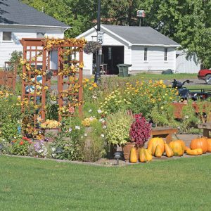 FRIENDSHIP GARDEN in Boyceville has taken on a dinstinctive fall theme with pumpkins and colorful foliage. September 22 marks the start of fall. —photo by Shawn DeWitt