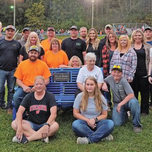 A Bench Dedication in memory of the late Kevin Bonte was held Saturday evening, September 11 at the 10th Annual Glenwood City FFA Alumni Tractor and Truck Pull. The bench, which was made by Bob Dow, owner of Triple Valley Ironworks, who took over the trade from his grandfather Al “Touser” Dow after his passing, will be placed into its permanent home at the St. Croix County Fairgrounds over the next few weeks once some accessories are added to the bench. Family members and friends sat on and gathered around the beautiful bench which was donated in memory of Kevin by the Glenwood City FFA Alumni. —photo submitted The bench was made by Bob Dow, owner of Triple Valley Ironworks, who took over the trade from his grandpa Touser after his passing. The beautiful bench was donated in memory of Kevin by the GC FFA Alumni!