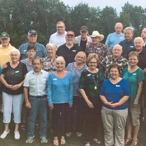 THE GLENWOOD CITY HIGH SCHOOL CLASS OF 1966 held their 55th reunion on Saturday, September 11th at Glen Hills Golf Club. (Note: women’s maiden names are used). Front row (L to R): Sharon Larson, Libby Berends, Steve Peterson, Cindy Olson, Judy Obermueller, Karen Smith, Elizabeth Severson and Ed Waters. Middle row (L to R): Karen Jordheim, Dick Foust, Kathy Standaert, Darlene Van Ranst, John Shepard, Donna Larson, Harold Aebly, Richard Smith, Steve Nelson and Don Platson. Back row (L to R): Dale Mounce, Gerald Mikla, David Booth, John Schroeder, Arlo Hansen and Paul Melby. Missing from picture but at the reunion were Randy Standaert and Andre Rivard. —photo submitted