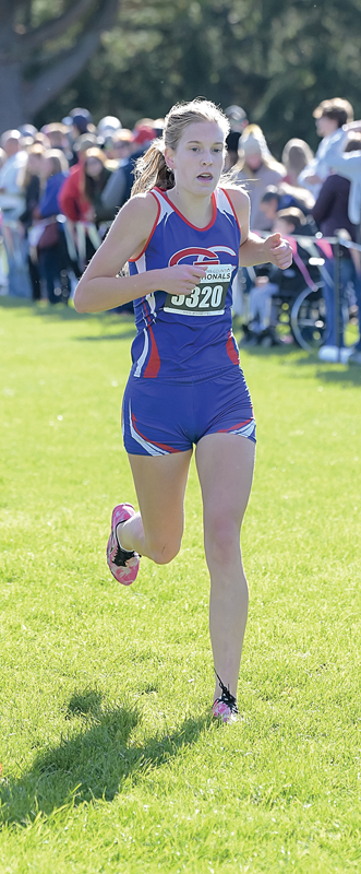 SENIOR Bella Simmons of Glenwood City neared the finish of last Saturday’s sectional cross country meet in Boyceville. Simmons finished seventh just missing a fourth consecutive trip to the state championships. —photo by Jacob Maes Photography