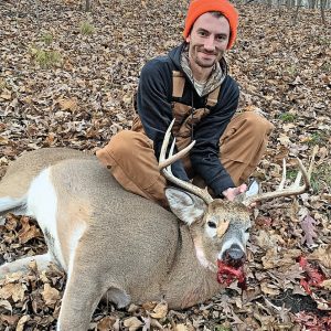 ROSS DEWITT of Stevens Point, Wisconsin with the nice eight-point buck that he got just south of Downing on opening day of the Deer Hunting season.