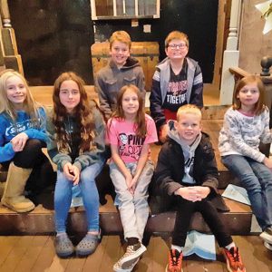Pictured are the children in the cast. Front row: Gracie Hurlburt, Gwen Yonke, Lilly Morgan, Grayson Vorlicek, Lilly Morgan; back row: Ezra Sauve, Parker Peabody. —photo submitted